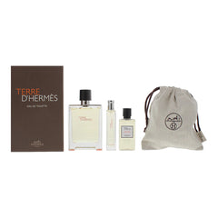 Hermes Terre d'Hermes 100ml EDT + 40ml Shower Gel + 15ml EDT + Pouch for Men Gift Set
