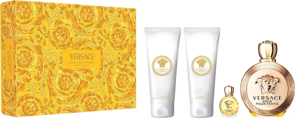 Versace Eros Pour Femme 100ml EDP + 100ml Body Lotion + 100ml Shower Gel + 5ml Mini GIFT SET