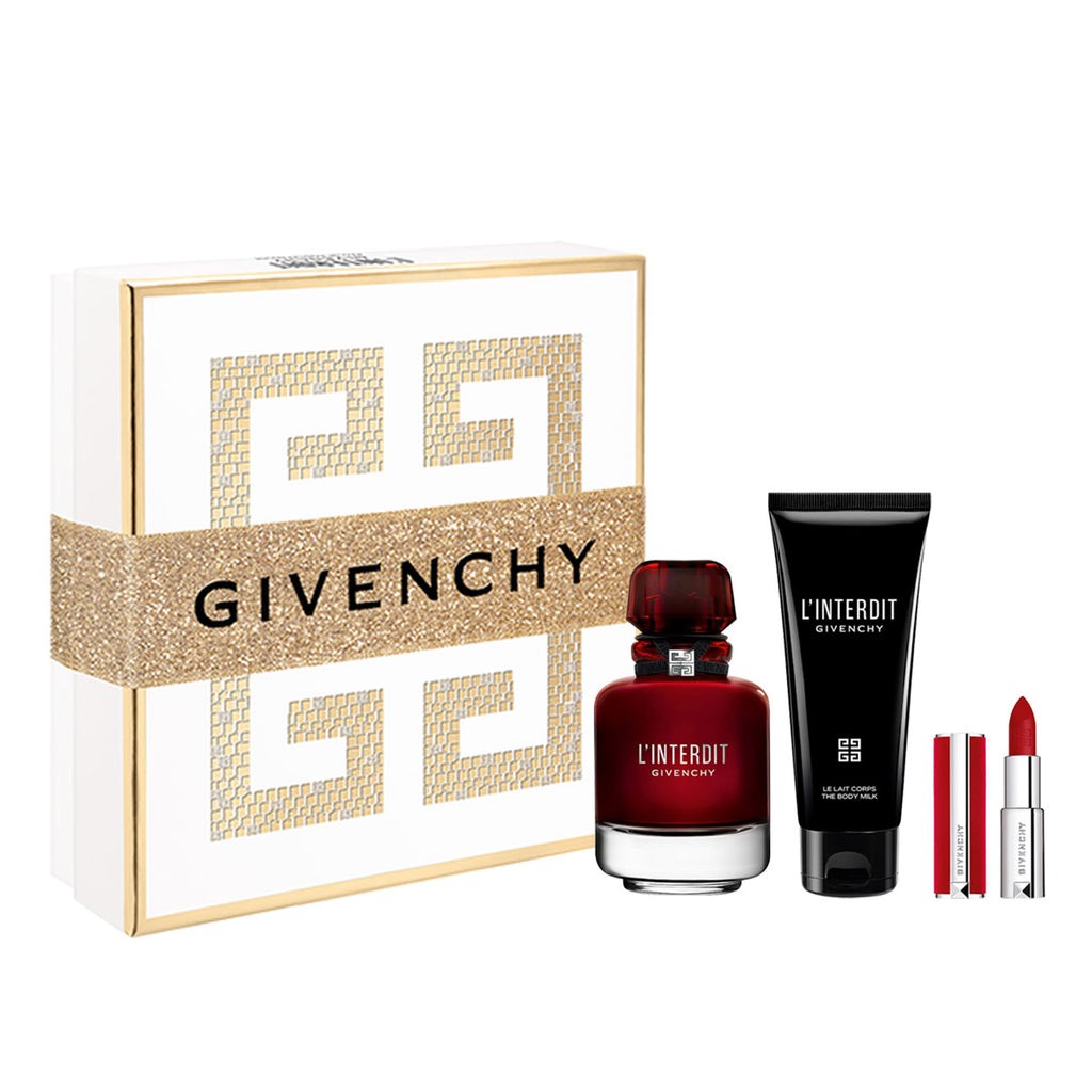 Givenchy L'Interdit Rouge Gift Set 80ml EDP + 75ml Body Lotion + Lipstick