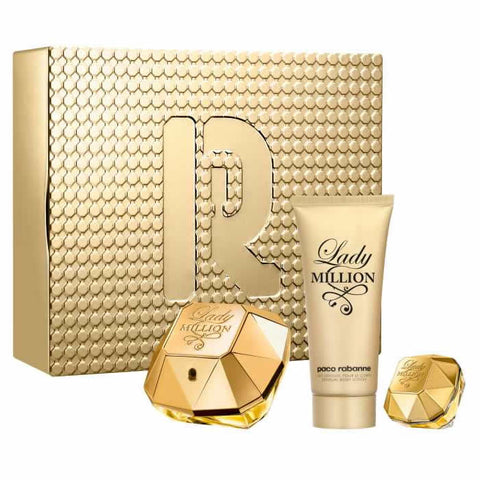 Paco Rabanne Lady Million 80ml EDP + 100ml Body Lotion + 5ml EDP Mini for Women Gift Set