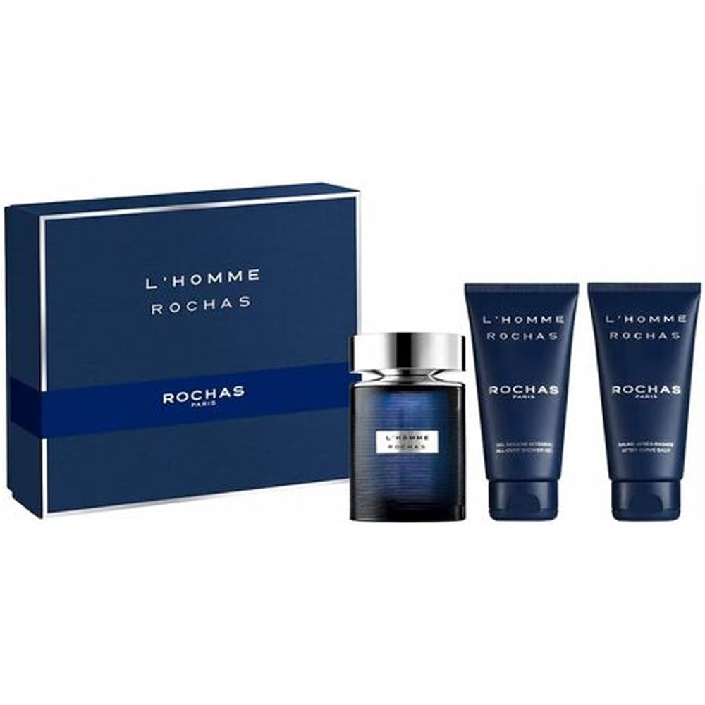 Rochas L`Homme 100ml EDT + 100ml Shower Gel + 100ml Aftershave Balm for Men Gift Set