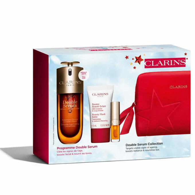 Clarins Double Serum 50ml + Beauty Flash Balm 15ml + Lip Comfort Oil