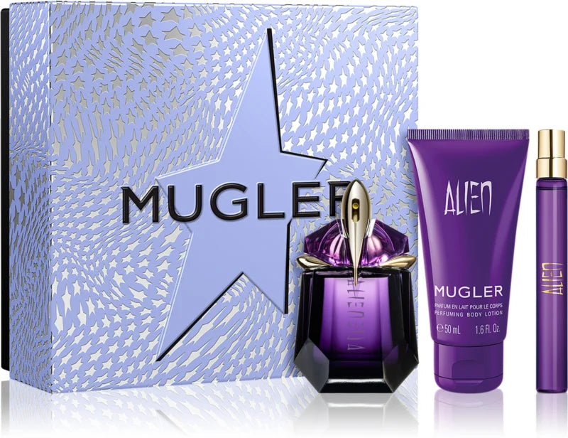 Mugler Alien EDP Refillable Gift Set 30ml + 10ml Mini + 50ml Body Loti ...