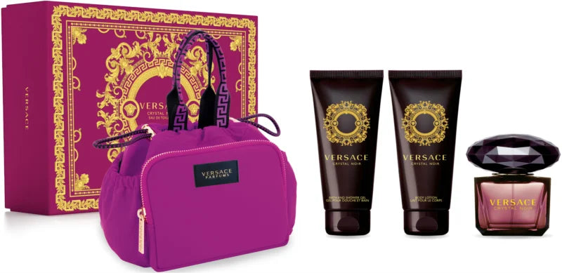 Versace Crystal Noir Gift Set 90ml EDP + 100ml Body Lotion + 100ml Shower Gel+ Pouch