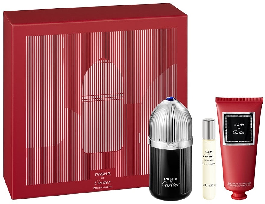 Cartier Pasha Edition Noire 100ml EDT + 10ml EDT Mini + 100ml Shower Gel GIFT SET For Men