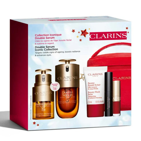 Clarins Double Serum Eye 20ml + Double Serum 30ml + Beauty Flash Balm 15ml + Mascara + Lipstick Gift Set