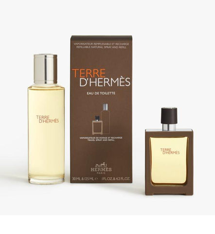 Hermes Terre d'Hermes EDT Gift Set for Men 30ml Refilabble Spray + 125ml Refill - Perfume Oasis